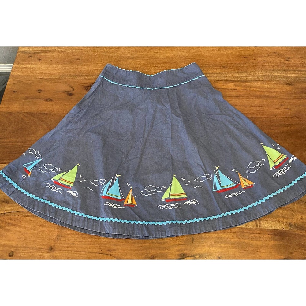 liz Claiborne Summer Sailing Sailboat nautical skirt blue embroidered 8 Women’s